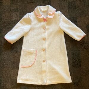 Vintage Girls Robe White and Pink Fleece Button Up Size 4 90's Y2K